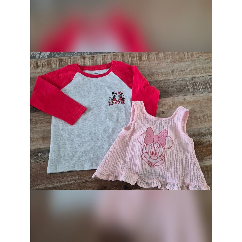 Disney Minnie Mouse Pink Tank Top & Red Raglan Tee Set - Girls 2T 100% Cotton